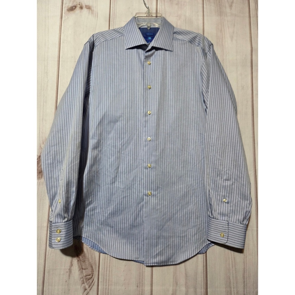 Egara Mens Non Iron Dress Shirt Blue White Striped 100 Cotton‎ Size M 15-15.5